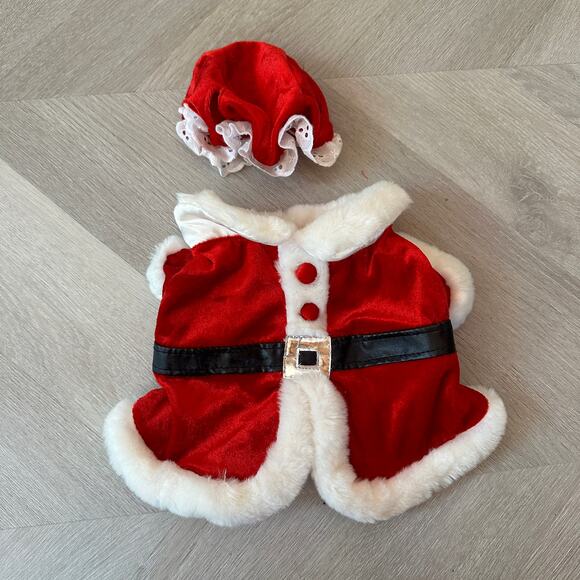 Build a Bear Workshop BAB Christmas Outfit Mrs. Santa Claus Hat Coat Red Ruffle - Picture 1 of 6